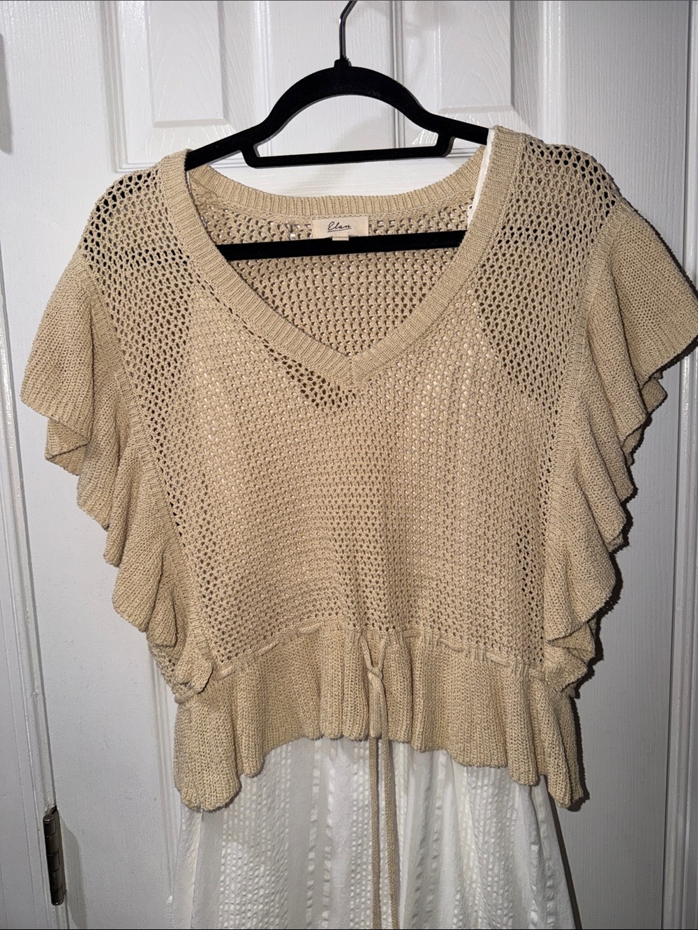 Elan Two Piece white dress with neutral khaki removable vest - Picture 3 of 9